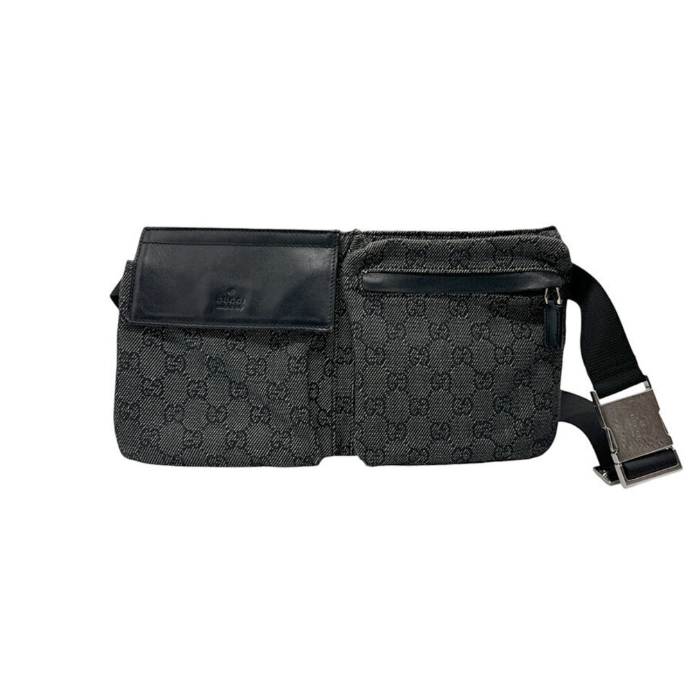 Gucci Waist Bag Body GG Canvas Silver Black